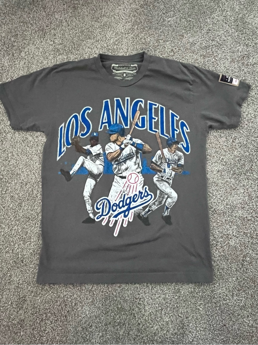 Mitchell & Ness Gray Los Angeles Dodgers Graphic Tee with Blue Accents
